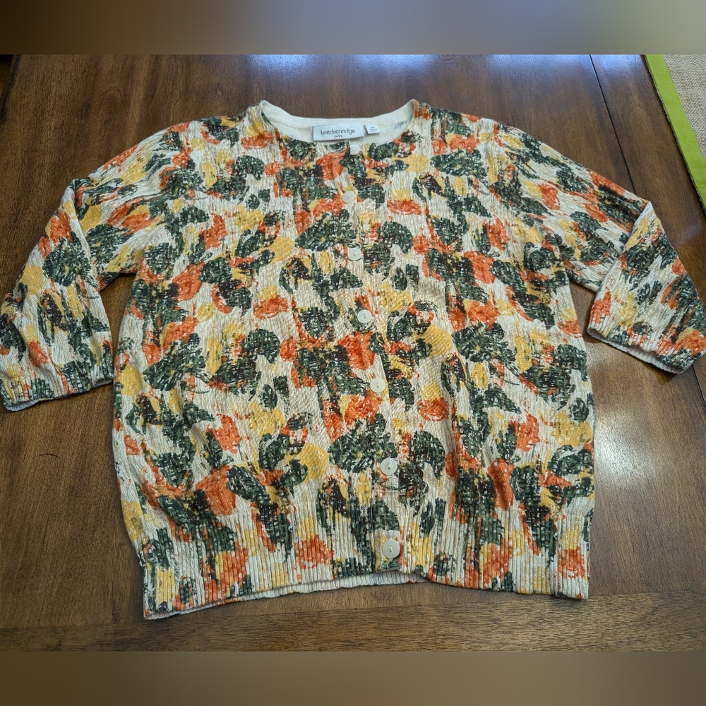 Breckenridge cotton Women's Fall Leaf Print Sweater Bountiful Harvest - Size PM